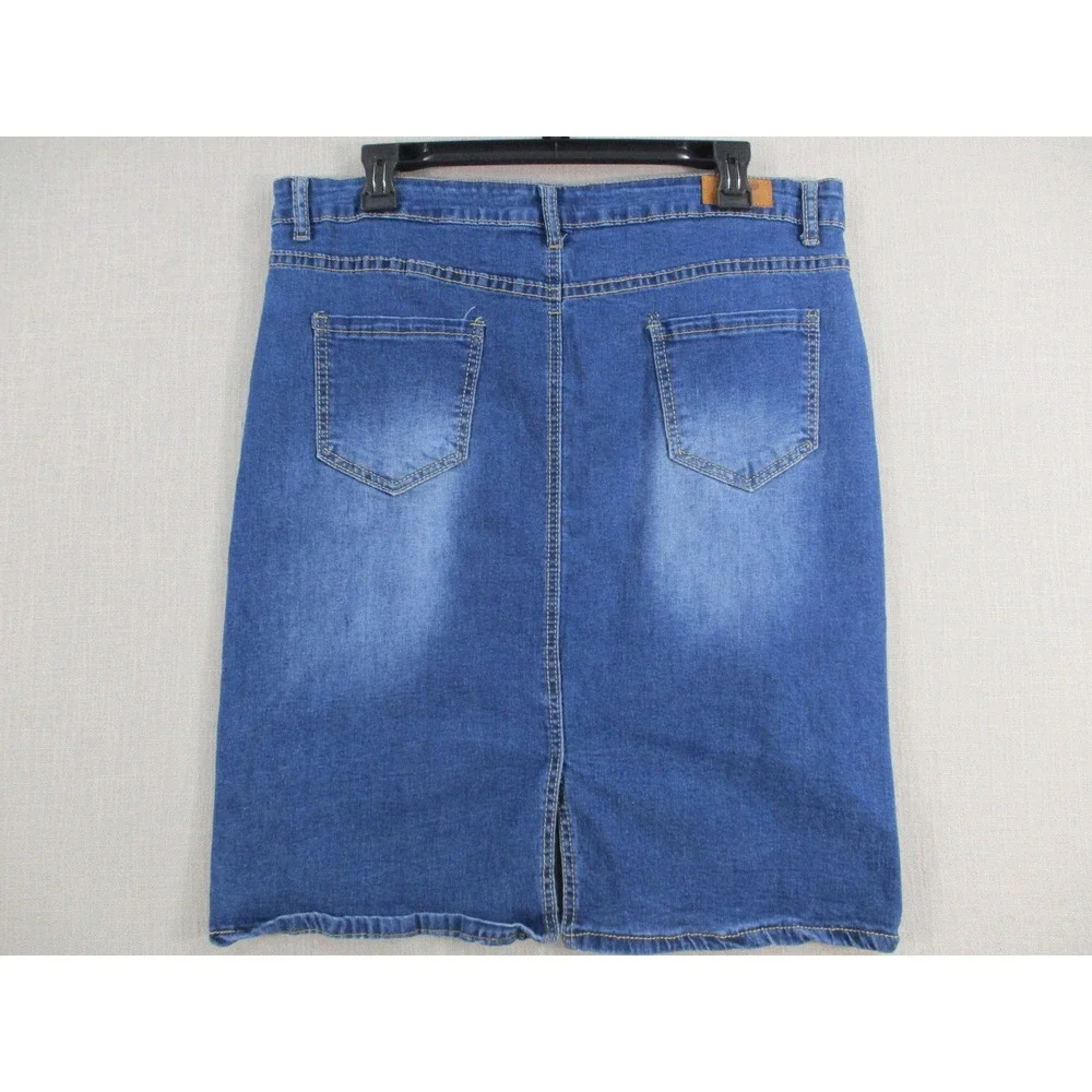 Buzz Jeans Womens Distressed Denim Skirt Wash Blue Knee Length Sz 35 waist
